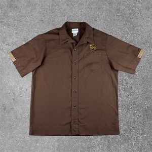 Vintage WearGuard UPS Uniform Shirt Mens Medium Brown Short Sleeve Workwear Logo
